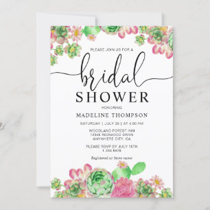 Invitation Chic Aquarelle Succulente Fête des mariées Cactus