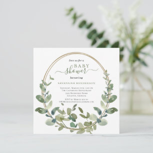 Invitation Chic Aquarelle Verdure Baby shower Or