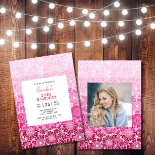 Invitation Chic arc-en-ciel rose rayures florales photo Anniv