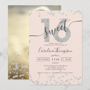 Invitation Chic argent parties scintillant confetti blush Swe