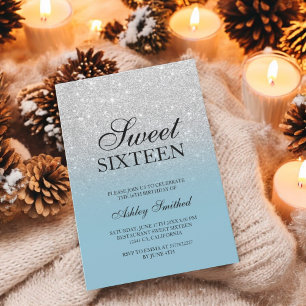 Invitation Chic argent parties scintillant glace bleu élégant
