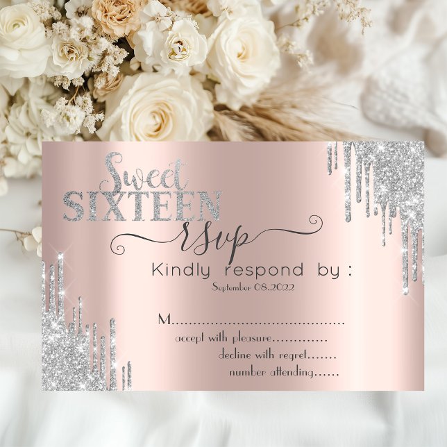 Invitation Chic Argent Parties scintillant Rose Gold Sweet 16 (Créateur téléchargé)