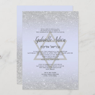Invitation Chic argent parties scintillant script lavande Bat