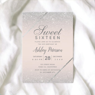 Invitation Chic argent parties scintillant script rose pâle S