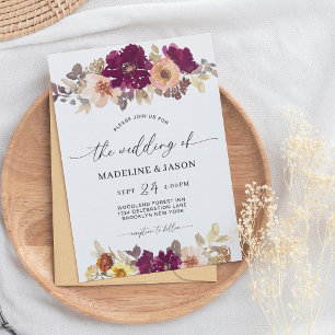 Invitation Chic automne floral aquarelle Mariage de script