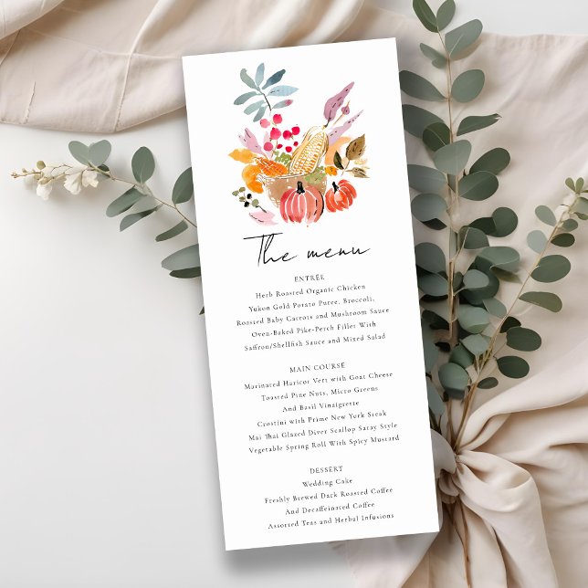 Invitation Chic Automne Harvest Citrouille Mariage Menu Card (Créateur téléchargé)