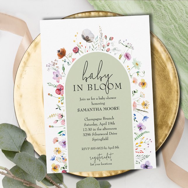 Invitation Chic Baby in Bloom Sage Baby shower (Baby in Bloom green baby shower invitations, INSTANT DOWNLOAD and/or PRINTED)