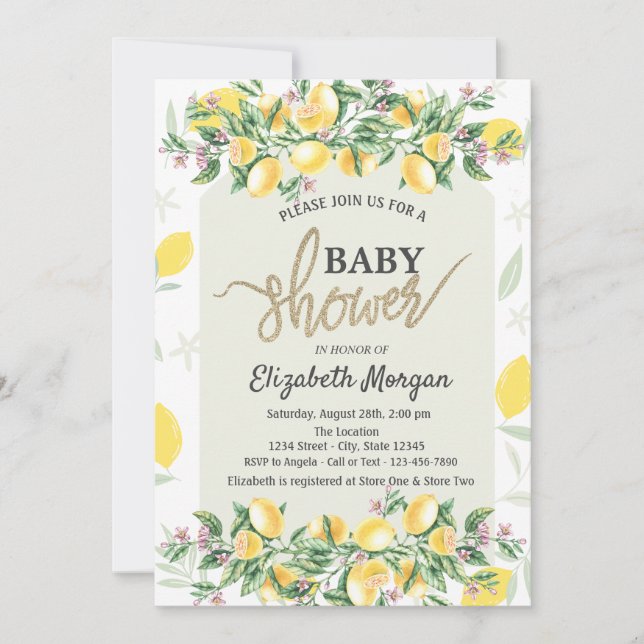 Invitation Chic Baby shower de cadre citrons aquarelle (Devant)