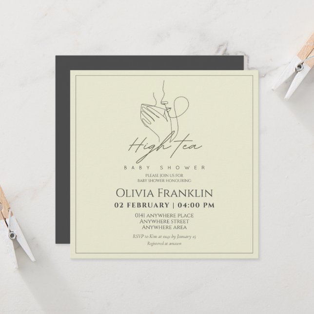 Invitation Chic, baby shower de fête du thé (Devant/Arrière en situation)