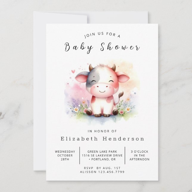 Invitation Chic Baby shower rustique de vache à grange (Devant)
