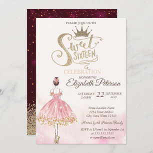 Invitation Chic Ballerina, Tiara, Diamonds Sweet 16