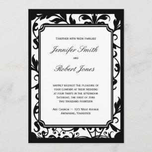 Invitation chic Black and White Mariage damassé
