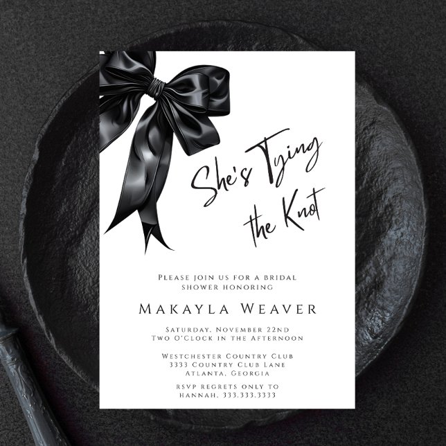 Invitation Chic Black Bow She’s Tying Knot Fête des mariées (Créateur téléchargé)