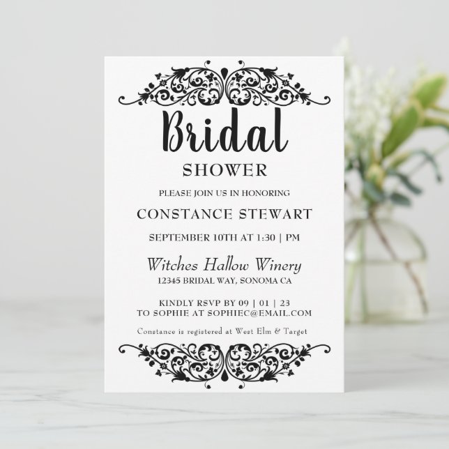 Invitation Chic Black Bridal Shower (Debout devant)