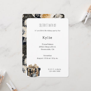 Invitation Chic Black Cream Leopard Floral Anniversaire