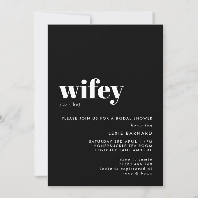 Invitation Chic Black et White Wifey pour être Fête des marié (Devant)