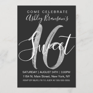 Invitation Chic Black Faux Silver Sequin Parties scintillant 
