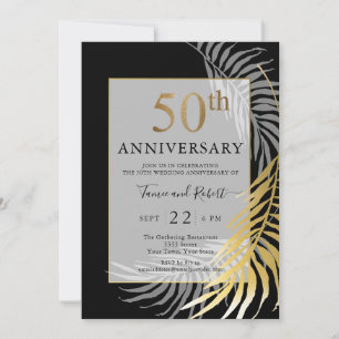 Invitation Chic Black Gold Blanc 50e anniversaire de Mariage