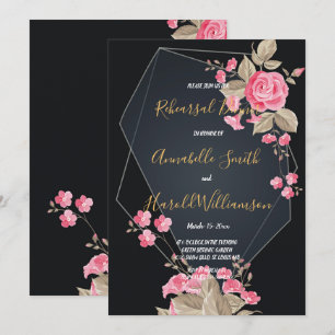 Invitation Chic Black & Gold Cadre géométrique Dîner de répét