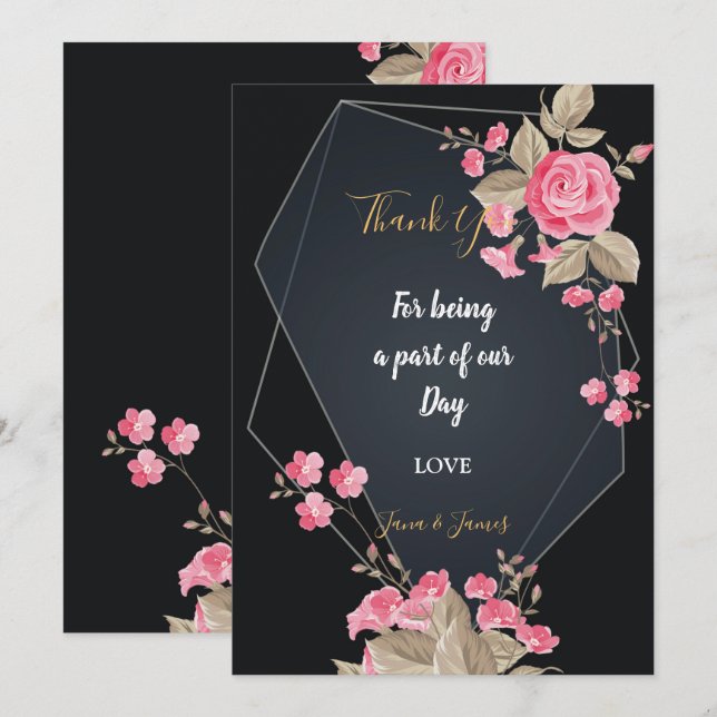 Invitation Chic Black & Gold Cadre géométrique merci (Devant / Derrière)