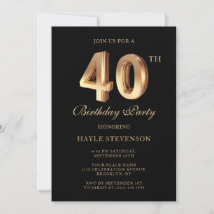 Invitation Chic Black & Gold Luxe élégant 40e anniversaire
