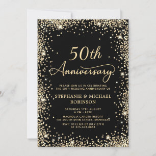 Invitation Chic Black Gold Parties scintillant 50e anniversai