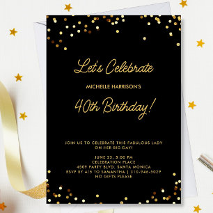 Invitation Chic Black Gold Parties scintillant Anniversaire S