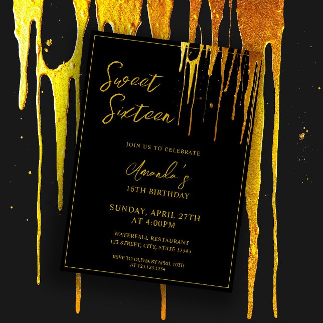 Invitation Chic Black & Gold Parties scintillant Drips Sweet  (Créateur téléchargé)