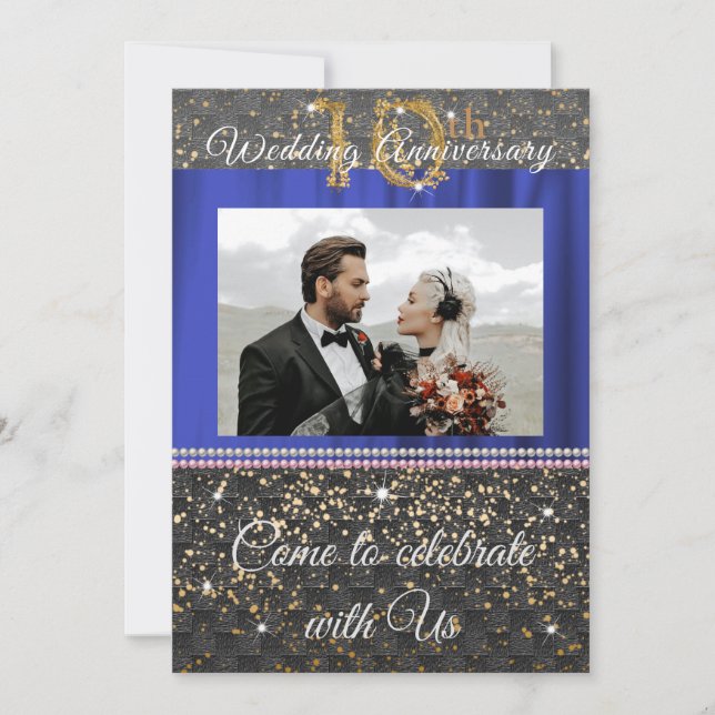 Invitation Chic Black Gold & Pearls 10e anniversaire de Maria (Devant)
