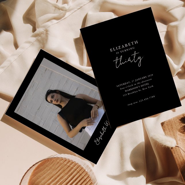 Invitation Chic Black Modern Thirty Photo Birthday Party (Créateur téléchargé)