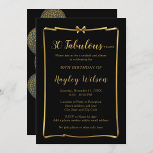 Invitation Chic Black n Gold Bow Frame l'anniversaire de la f