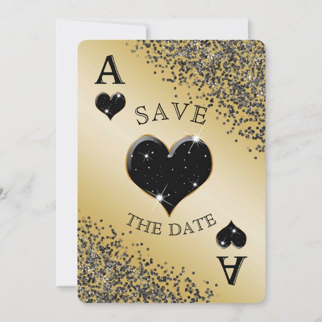 Invitation Chic Black Parties scintillant & Ace of Hearts Enr (Dos)