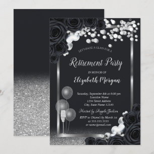Invitation Chic Black Rose Vin Verre Ballons Retrait