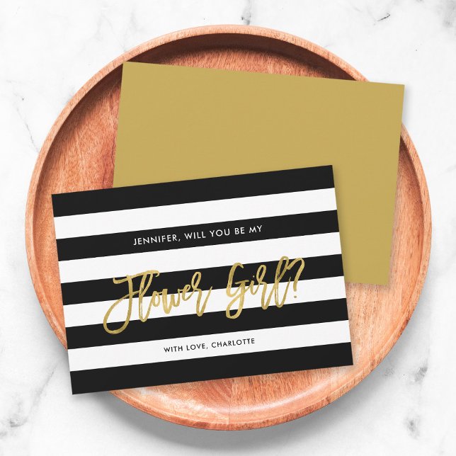 Invitation Chic Black Stripes Serez-Vous Ma Fille Fleur (Créateur téléchargé)