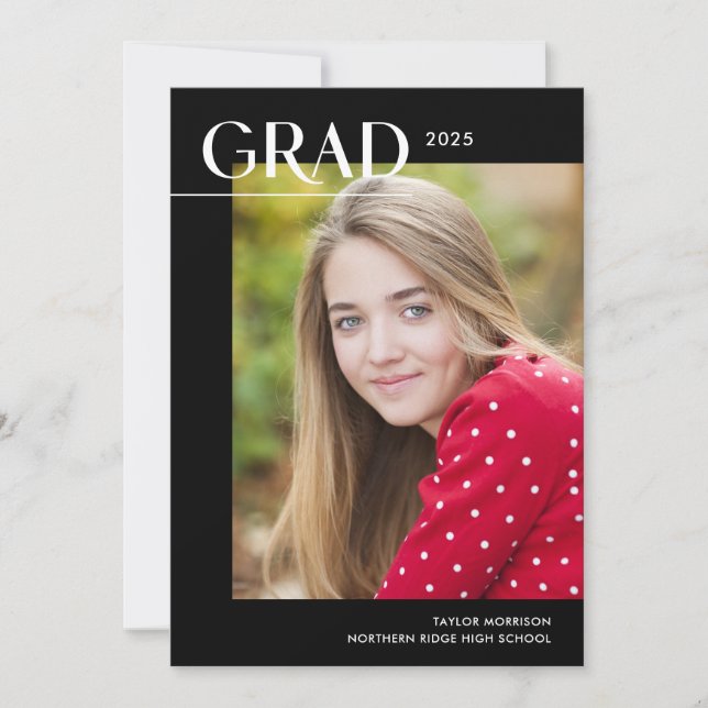 Invitation Chic Black & White 2025 Photo Graduation Party (Devant)