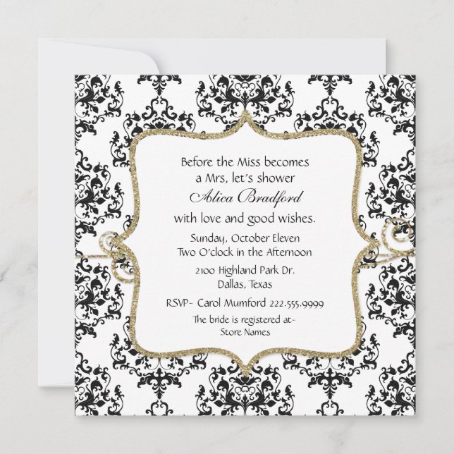 Invitation Chic Black & White Damask Bridal Shower (Devant)