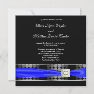 Invitation Chic blanc de noir moderne de point de bleu royal