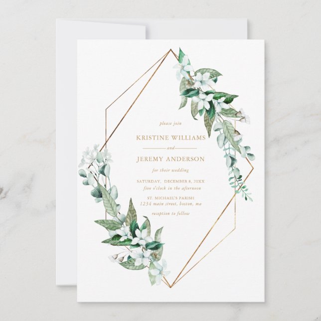 Invitation Chic blanc Magnolia Floral Greenery Mariage or (Devant)