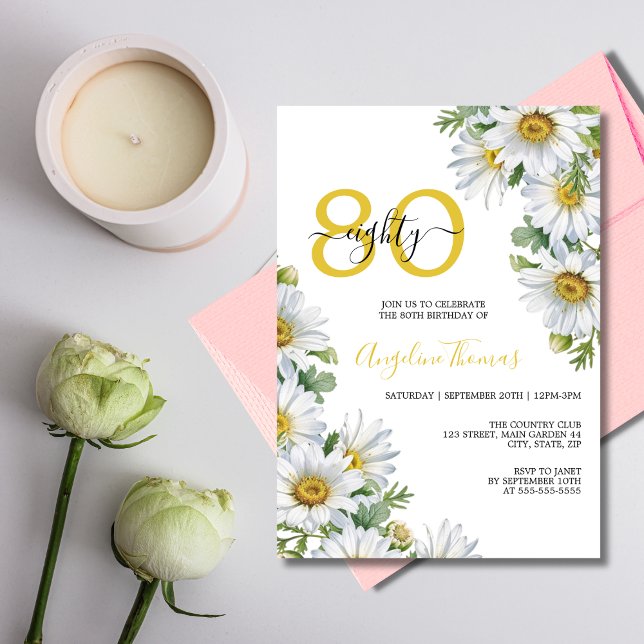 Invitation Chic blanc marguerite verdure fleurie Anniversaire (Créateur téléchargé)