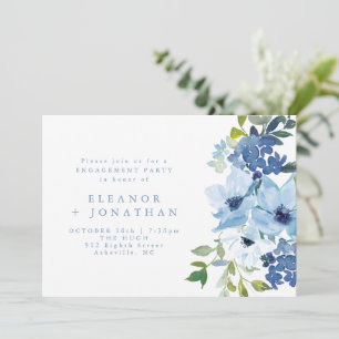 Invitation Chic Bleu Aquarelle Floral