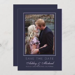 Invitation Chic Bleu Bleu Rose Photo Mariage Enregistrer La D