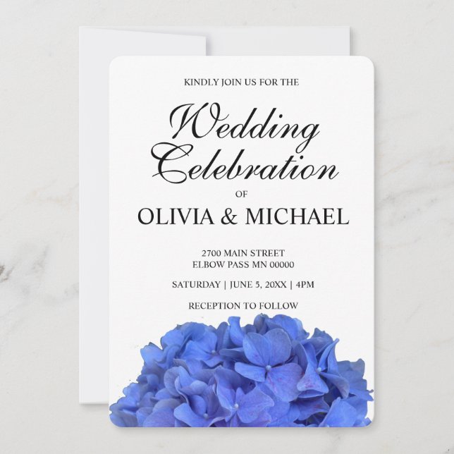Invitation Chic bleu élégant hydrangée fleurie mariage (Devant)
