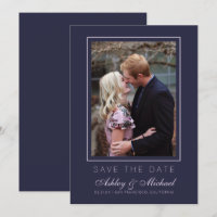 Chic Bleu Foncé Rose Photo Mariage Save The Date