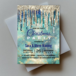 Invitation Chic bleu turquoise or parties scintillant gouttes