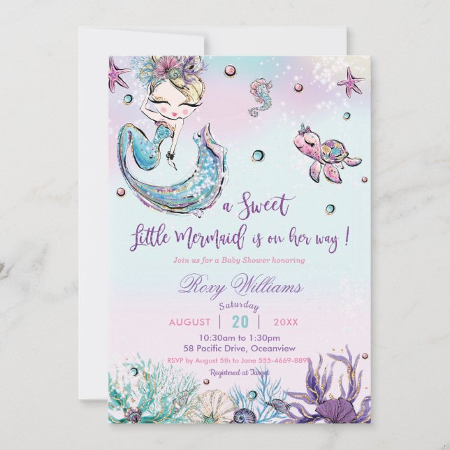 Invitation Chic Blonde Baby shower de sirène sous la Sea Girl (Devant)