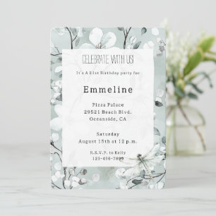 Invitation Chic Blue Dragonfly Dream Floral Anniversaire