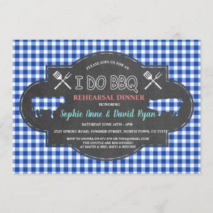 Invitation Chic Blue En vichy Chalk I DO BBQ Répétition Dîner