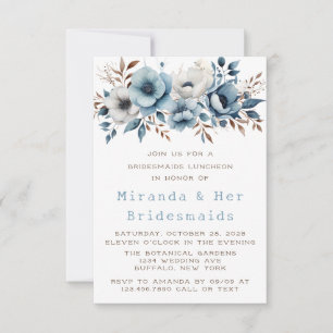Invitation Chic Blue Flower Bridesmaigre Déjeuner