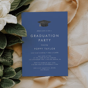 Invitation Chic Blue Grad Casquette fête de graduation