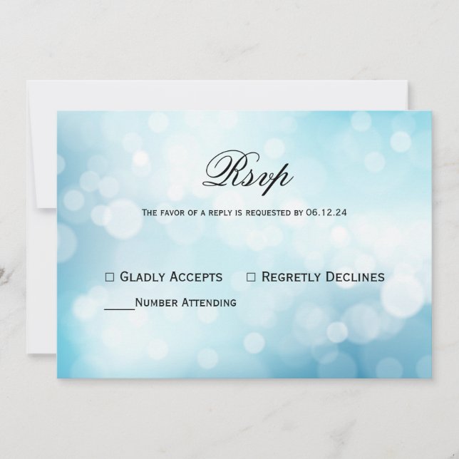 Invitation Chic Blue parties scintillant Bokeh Light Wedding  (Devant)